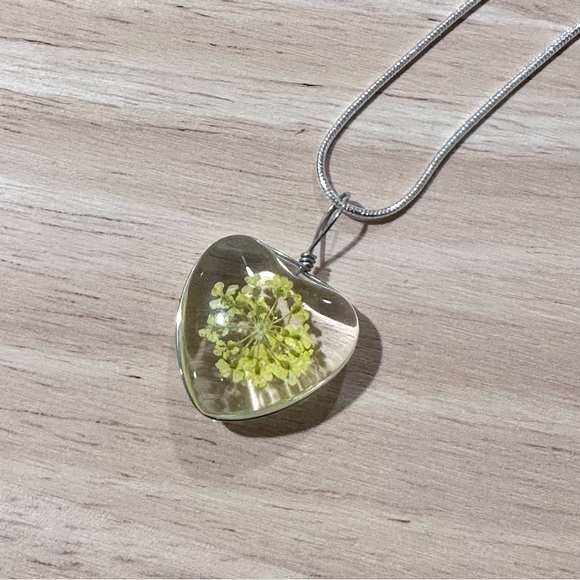 Yellow Pressed Flower Pendant Necklace - Picture 1 of 4